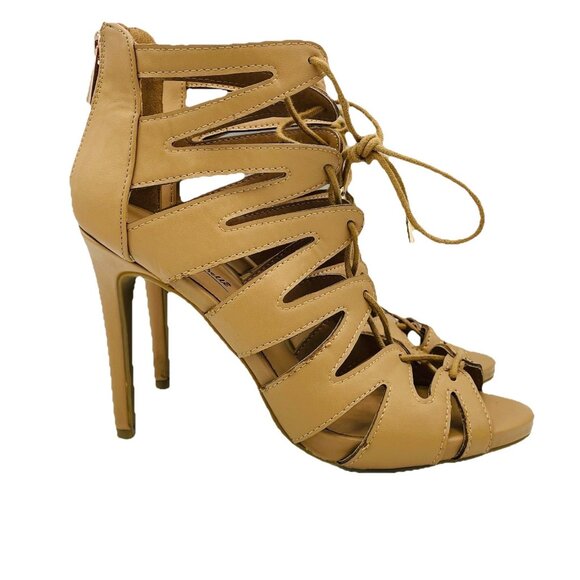 Anne Michelle Heels Womens Size 7 Tan Brown Lace Stiletto Gladiator Strappy Shoe - Picture 1 of 11